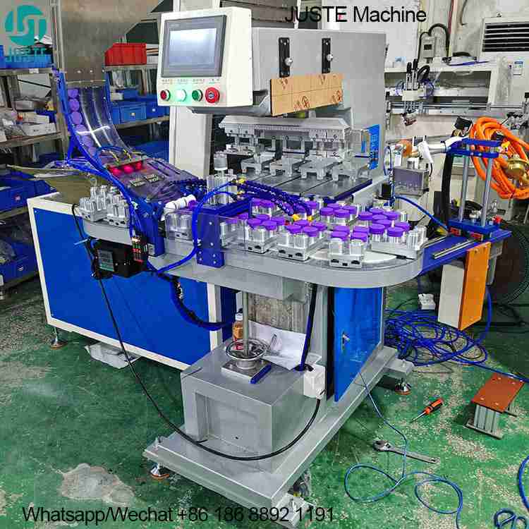 Stampante automatica per tappi con trasportatore Macchina per stampa tampografica rotativa Stampante automatica per tappi con trasportatore