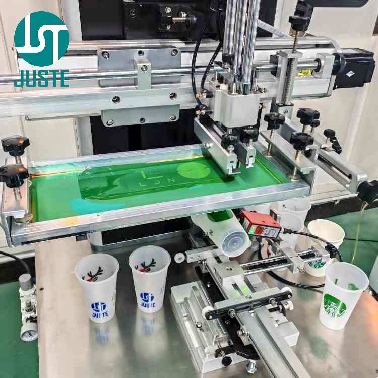 High-tension screen stencil mounted on CNC-machined frame for JST-R400-CSM Plastic Cups screen printing with uniform tension control
