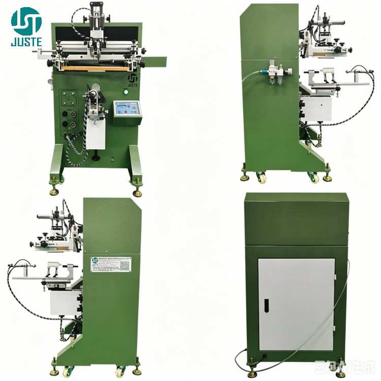 JST-R300 semi-automatic cup screen printing machine overall view with anti-vibration feet and casters JST-R300 semi-automatic cup screen printing machine overall view with anti-vibration feet and casters
